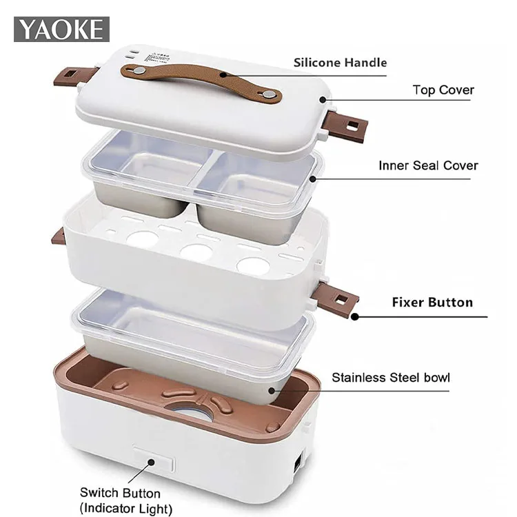 High Quality Stainless Steel Liner Car Portable Pluggable Desktop Kids Warmer Heating Electric Lunch box with Carry Bag