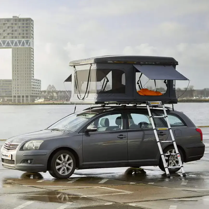 Hard Shell Outdoor Entertainment 2.3meter  Aluminum Telescopic Ladder Camouflage Field Game tube type one room car roof top tent