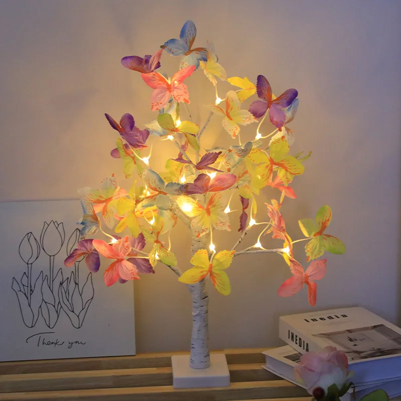 2024 New Design LED Birch Tree Light Christmas Gift Decorations Ornament Colorful Butterfly Led White Birch Tree Light