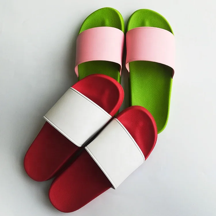 2021 custom blank sublimation screen printing lower price pvc green sandal slides