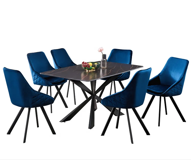 New Design Dining Room Set Rock Stone Top Dining Tables with 6 Chairs