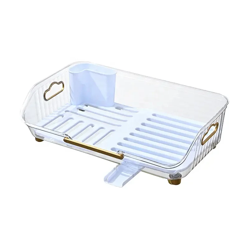 Plastic dish drying rack with cutlery holder drainboard tableware storage  organizer rack shelf