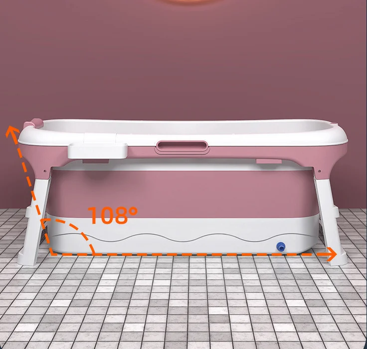 Extra Large Foldable Bath Tub Bathtub for Toddler Children Twins Adult with Cover Handle Drain Hose Blue