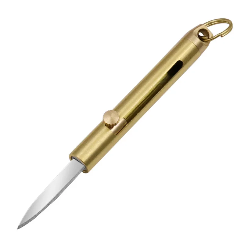Qiye Multi-purpose brass mini Telescopic knife keychain folding knife exquisite outdoor portable demolition express knife