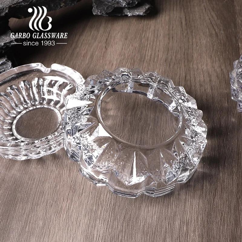 Stocked wholesale Cheap factory direct high end Embossed engraved High quality glass ashtray Glass Smoking Cigar Ashtray