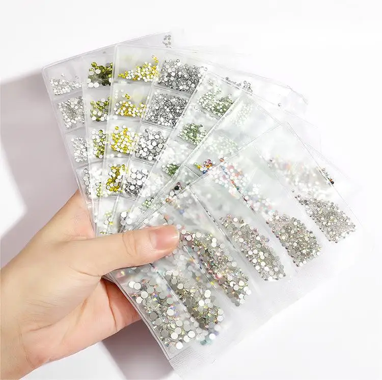 Wholesale mixed color multi-size 6 bag separate Manicure flat bottom nail rhinestones nail accessories DIY nail art decorations