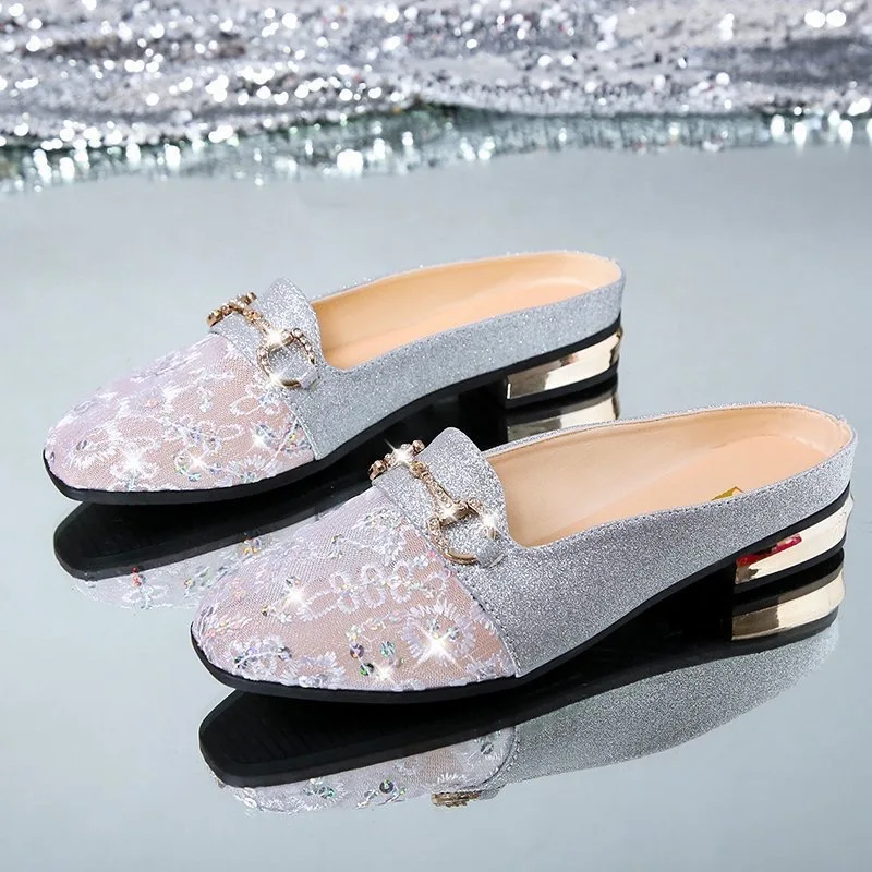 StepGrace Wholesale Luxury Women Fashion Metal Chain Walking Flats Wedding Shoes Casual Outdoor Slip-On  Sandals For Women Flats
