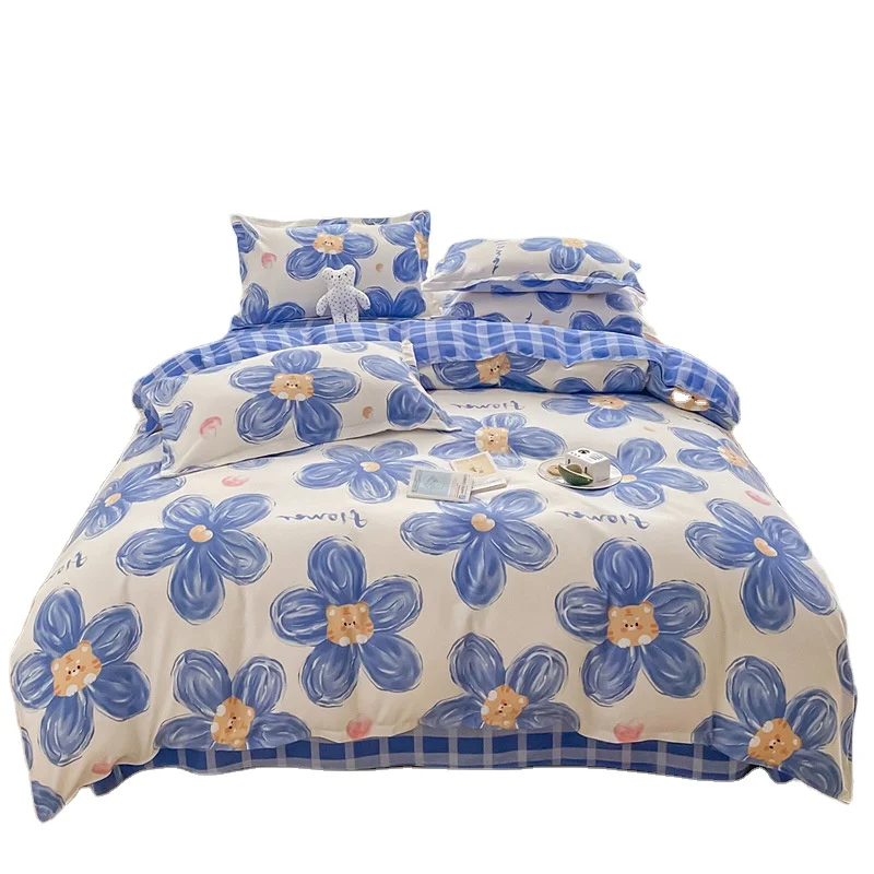Wholesale 3D Comforter Soft Cozy Sheet Luxury  Hotel Supplies Bed Sheets Chinese Bedding Set Plaid Bedding Set
