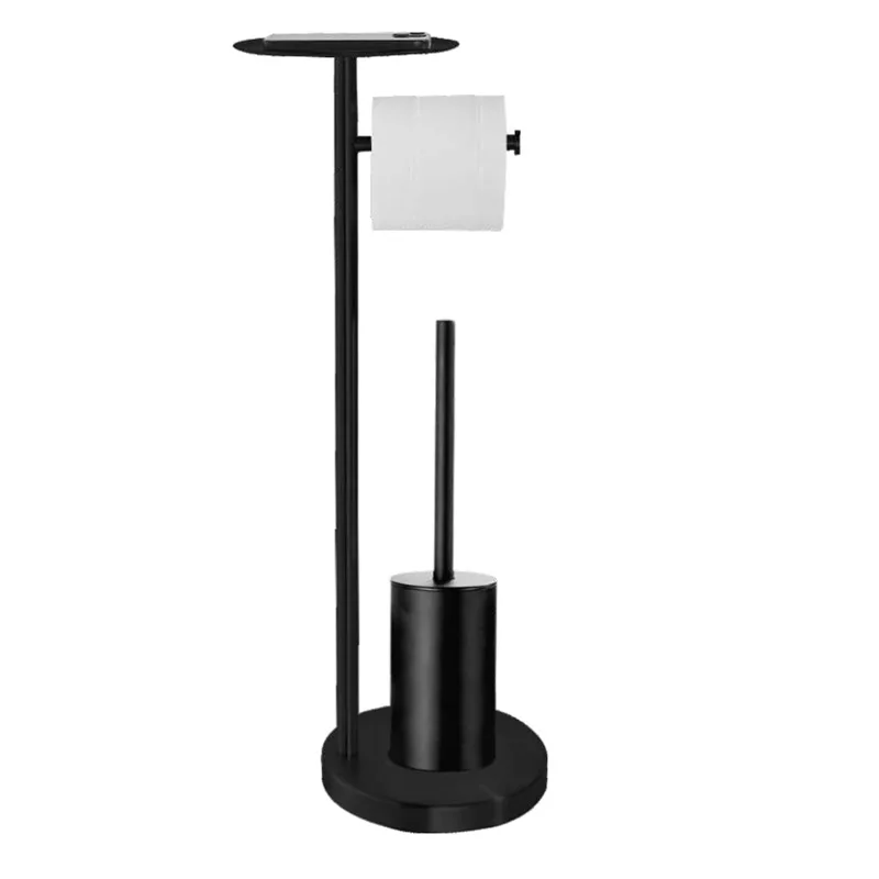 Bathroom Accessories 304 Stainless Steel Floor Standing Toilet Paper Holder with Toilet Brush Holder