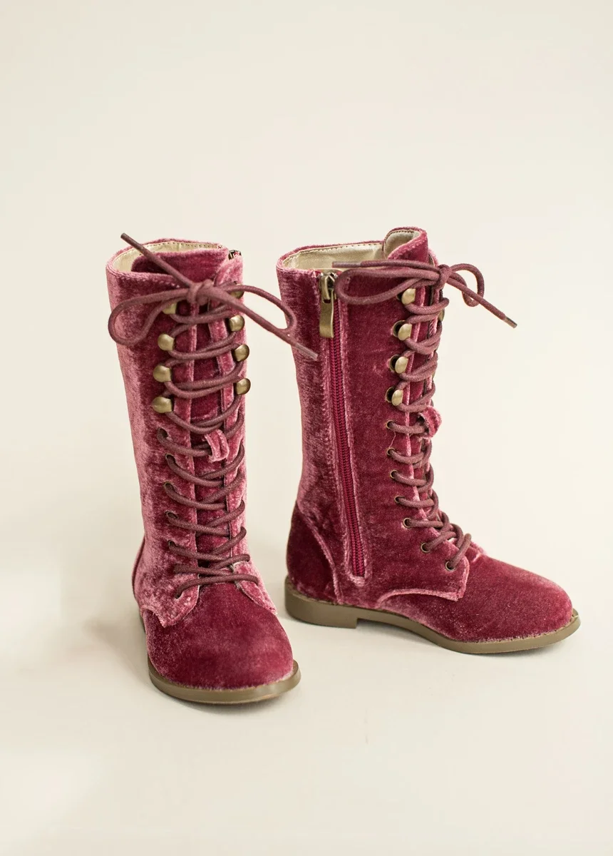 Little Girls Winter Boots Newest Design Comfort Plush Velvet High Lace-up Long Boots For Girls