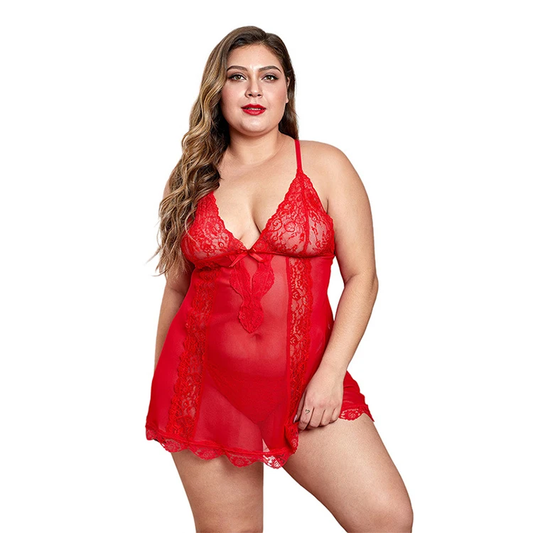 
Hot Selling High Quality Sexy Nightdress New Lace Skirt Fat Women Sexy Plus Size Lingerie Two-piece Set 