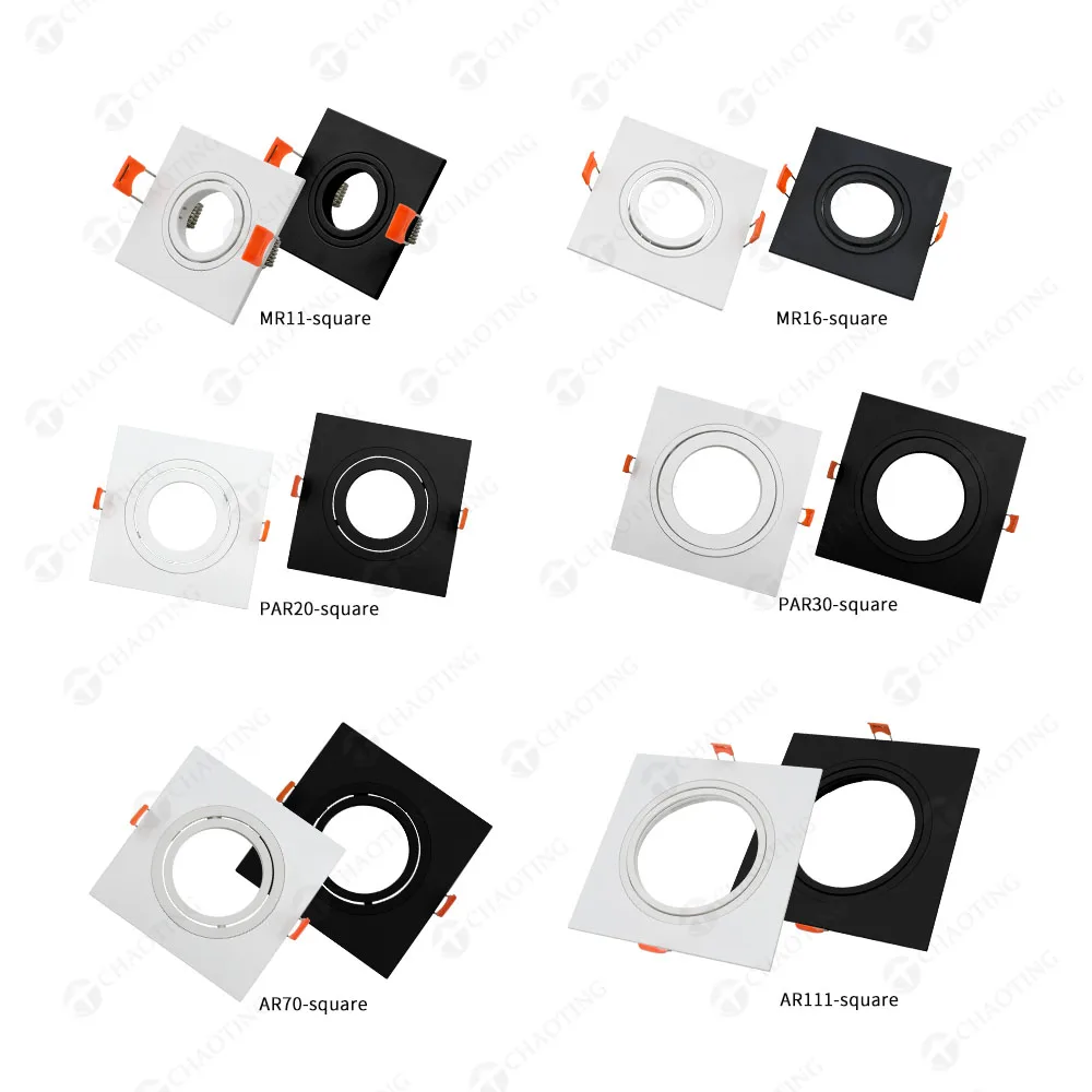 ABS Plastic Square Round Rectangle Lamp Housing Adjustable Angle Gu10 Mr16 PAR30 Anti Glare LED Downlight Fitting Housing Frame