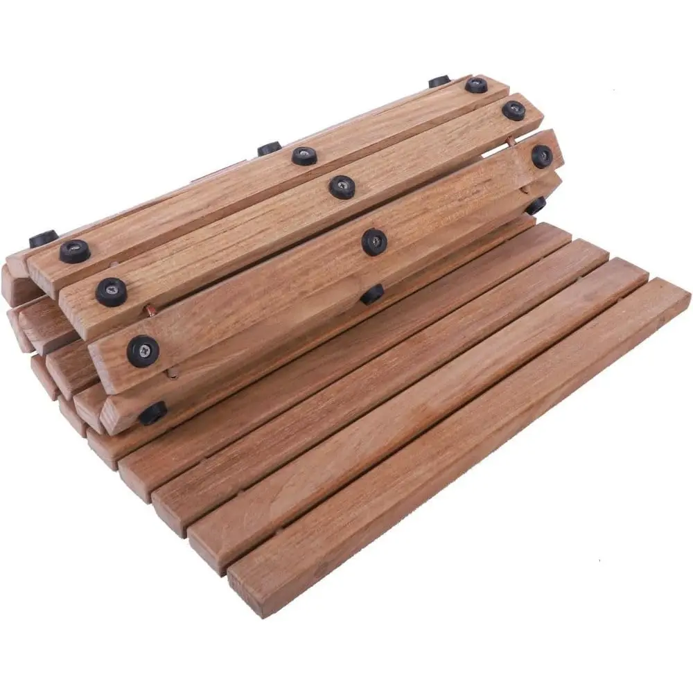 Teak Shower and Bath String Mat - Indoor and Outdoor Use - Non-Slip Wooden Platform for Sauna, Pool, Hot Tub Flooring Decor