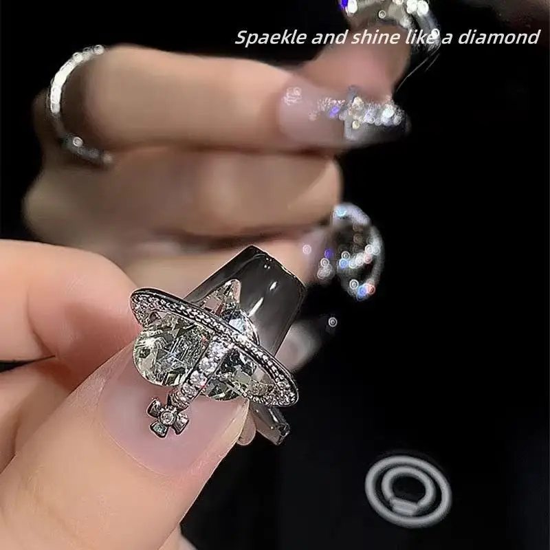 wholesale Nail jewelry saturn heart western empress chrome heart nail rhinestone charms planet western nail art for manicure