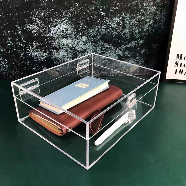Customized wholesale acrylic transparent box with lock storage box plexiglass clamshell box suitcase