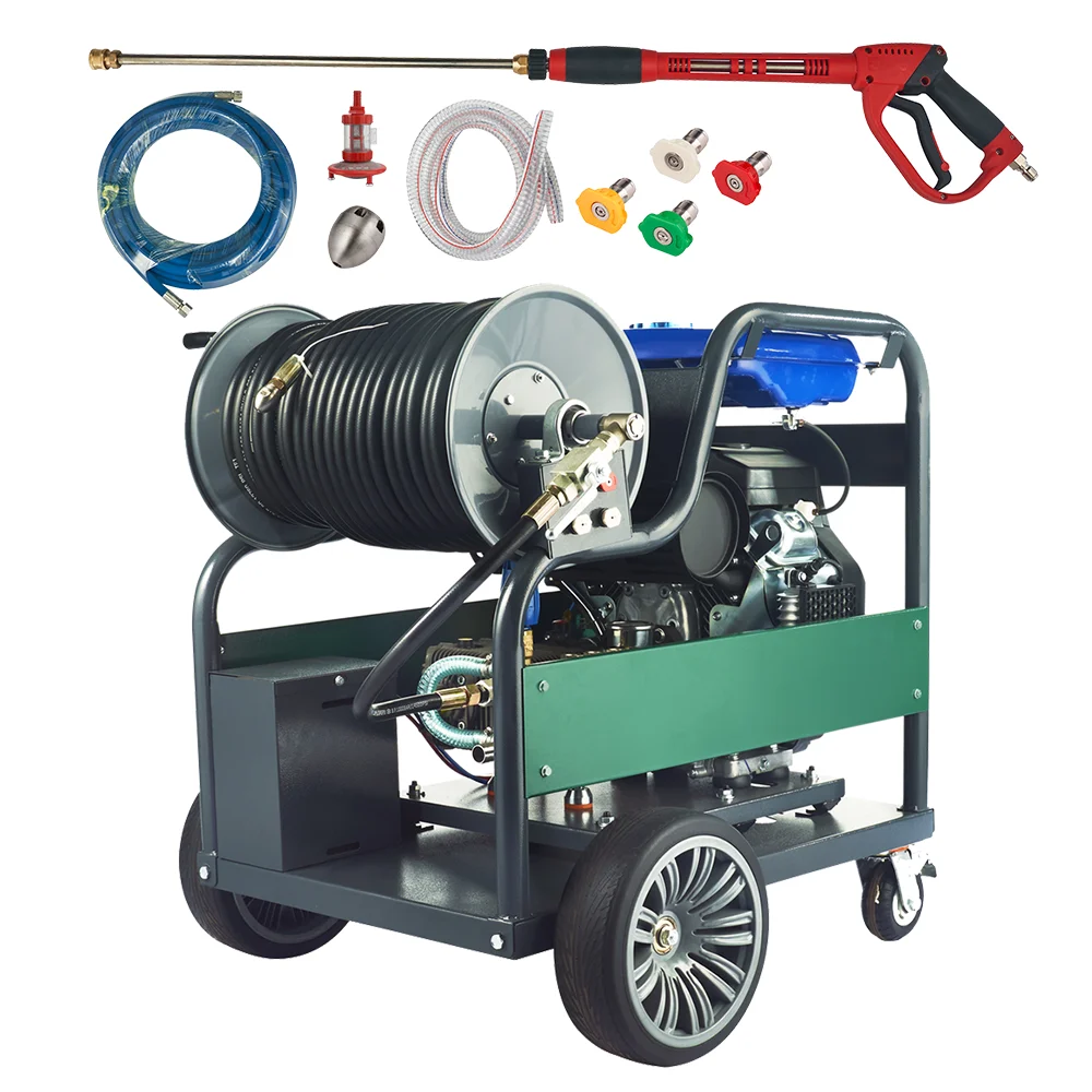 Commercial Gasoline Power Car Wash Water Pump Pipe Cleaning Machine Sewer Jetter 150 Bar 2000 psi High pressure washer