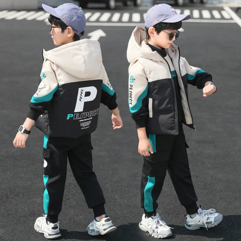wholesale hot new boys hoodie boys clothes autumn Winter thick three-piece suit kids boys clothing set