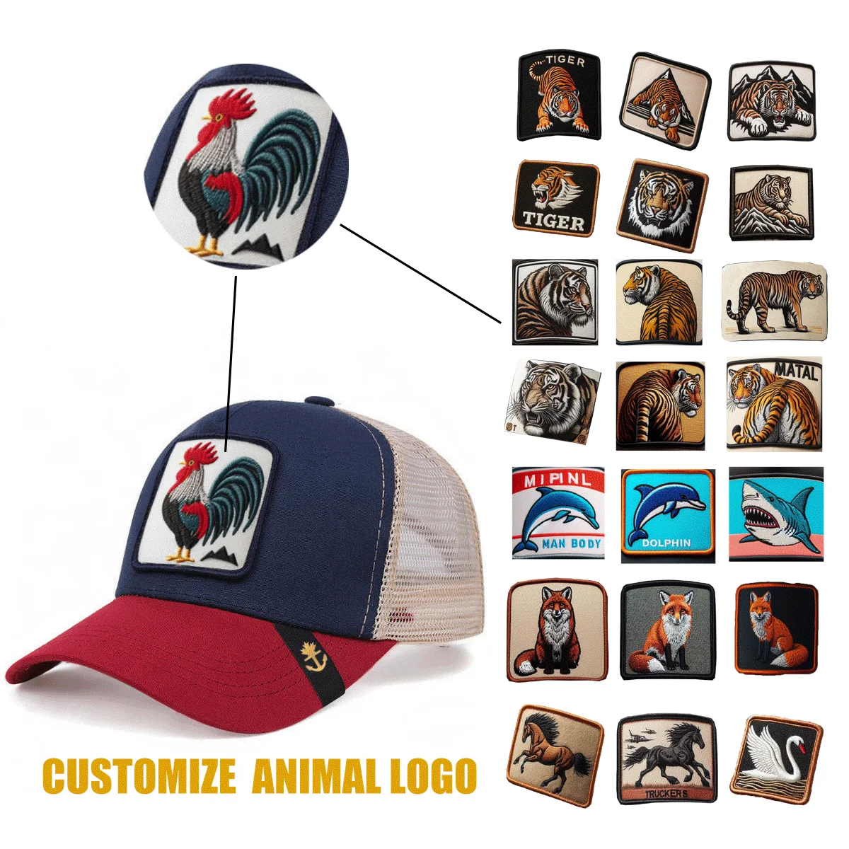 Wholesale Custom Animal Trucker Hat 3D Embroidery Adjustable Mesh Cap OEM ODM Rooster Factory Baseball Cap