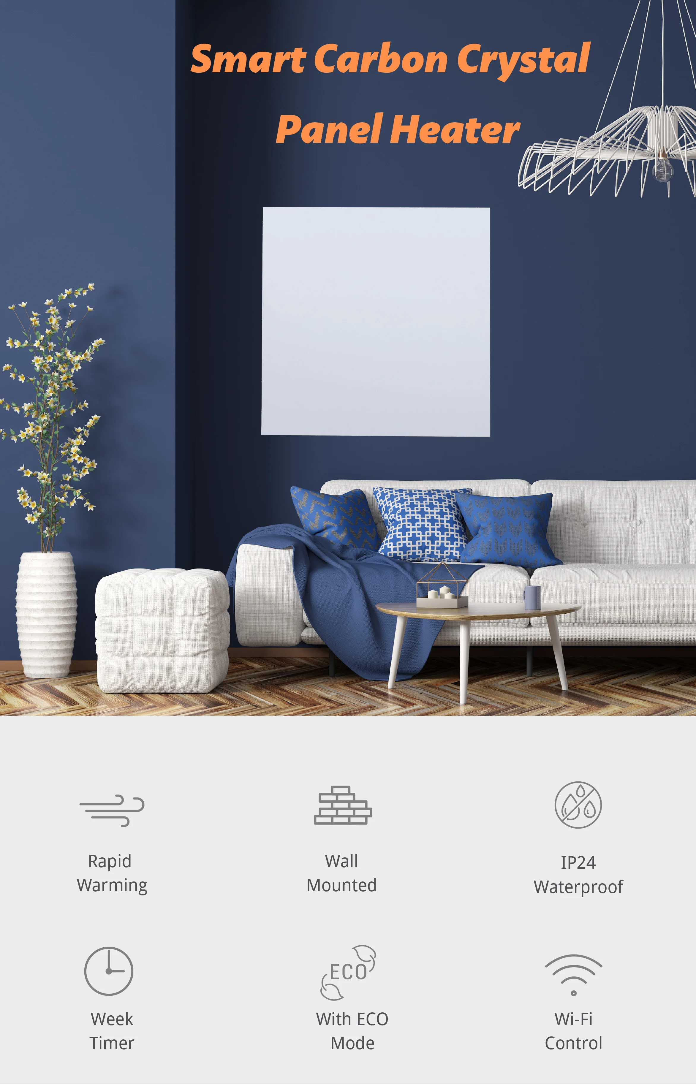 Wall or Ceiling White Carbon Crystal Heating Element IP24 Panel Heater