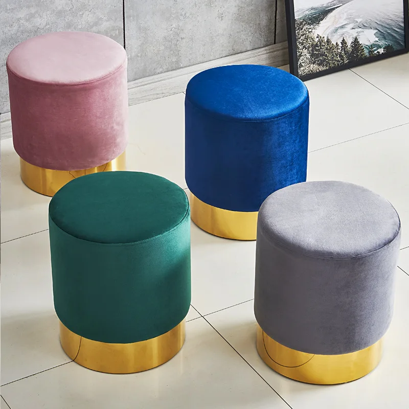 Modern Designs Side Stool Furniture Round Footrest Stool Soft Fabric Moroccan Pouf Ottoman