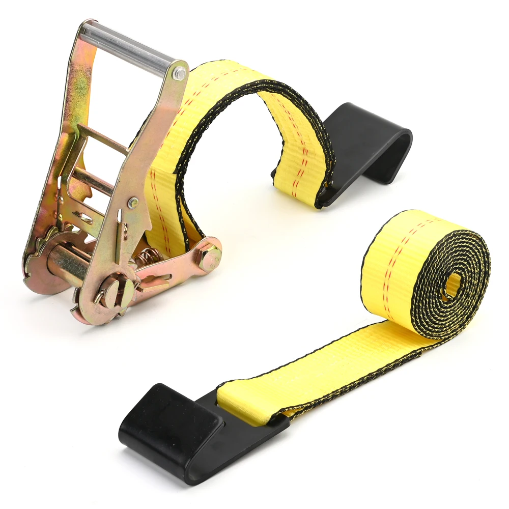 Yellow Ratchet Straps With Flat Hook lashing belt retractable  tie down strap
