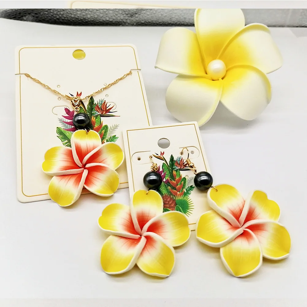 
Exaggerated popular flower pendant necklace earrings hawaiian style jewelry set women 