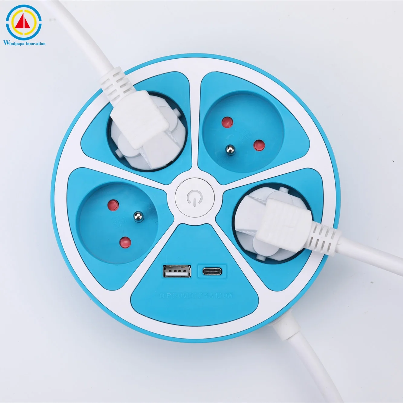 Round shaped Outlet Power Strip 2 Ft Extension Cord Heavy Duty Plug Grounded Integrated Circuit Breaker 3-Prong Mount Listed