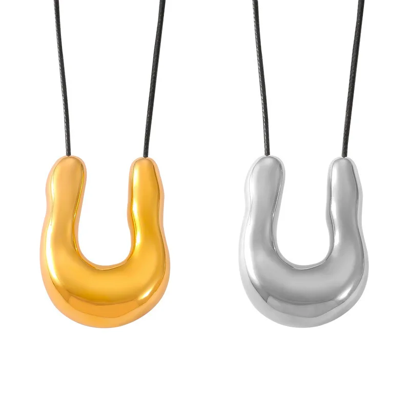 Personality Trend Geometric U-Shaped Metal Horseshoe Polished Fashion Stainless Steel 18K Gold Necklace