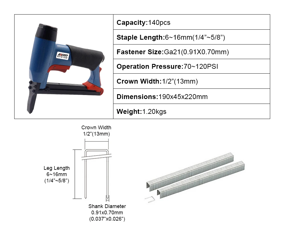 8016 Pneumatic Stapler Gun Long Neck Stapler Gun 21Ga Stapler Guns Upholstery 1 Year Warranty DIY
