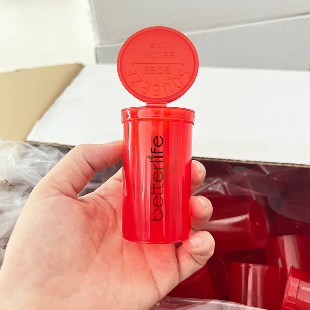 Wholesale Plastic Empty 13 19 30 60 90 Dram Pop Top Containers Push Turn Down Open Lid Squeeze Tube Child Resistant Lid Pop Tops