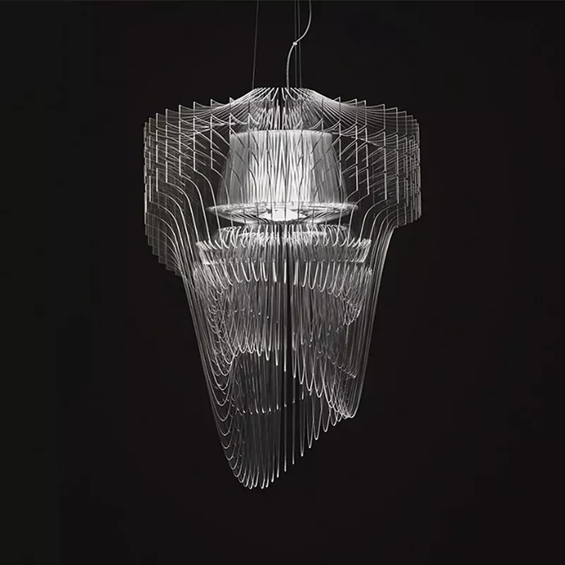 Modern Luxury Hotel Lobby Acrylic High Ceiling Crystal Decor Gold Led Chandelier Lamp Staircase Pendant Lights