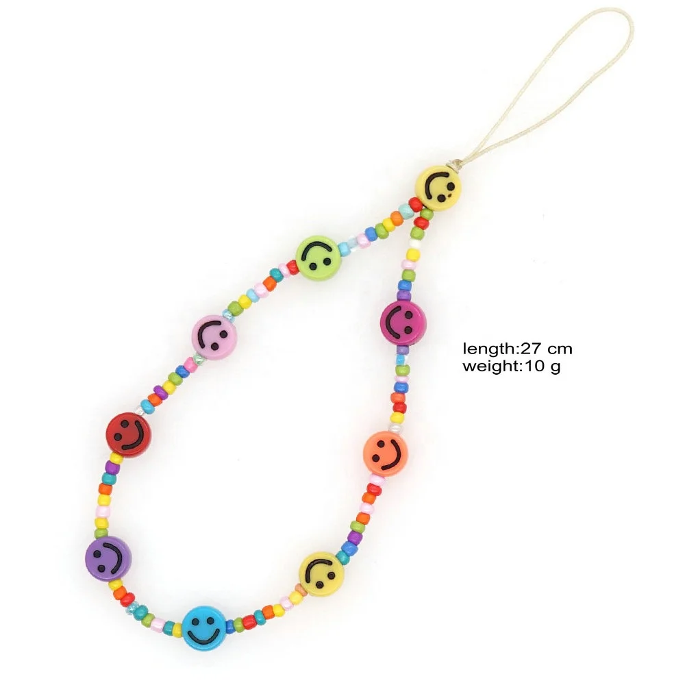 Ziming Customized Designed Polymer Clay Beads Phone Hanger Multiple Disc Clay Beads Smile Face Beads Phone Hanger
