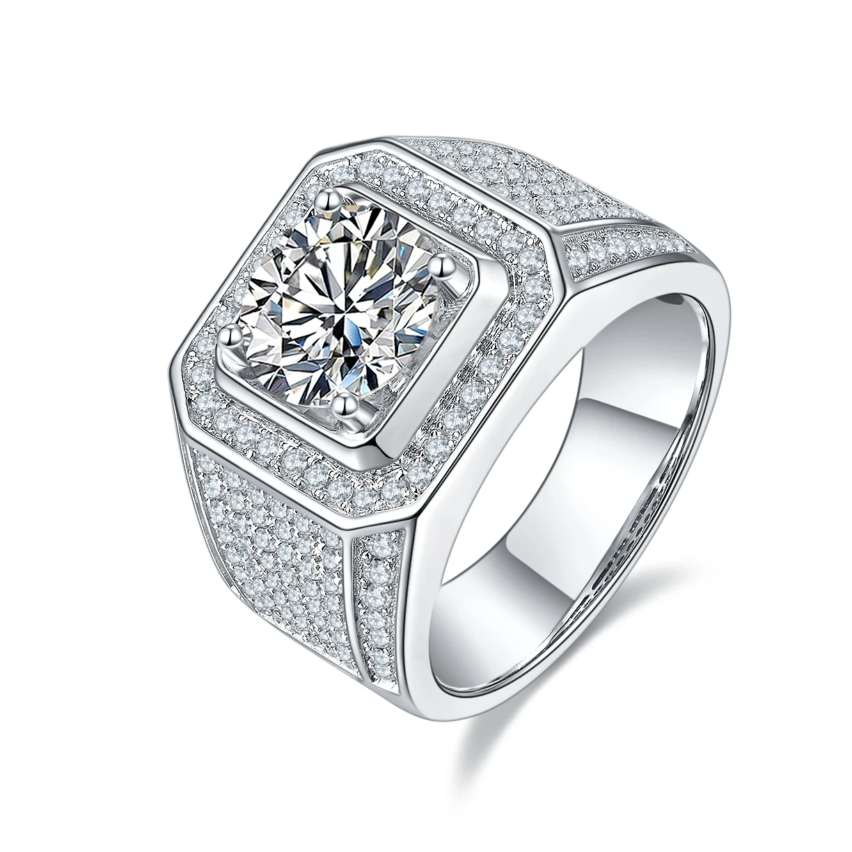1CT 2CT 3CT 5CT gra vvs moissanite кольцо Мужчины 18 карат белое золото покрытые Льдом Из муассанита кольца 925 стерлингового серебра