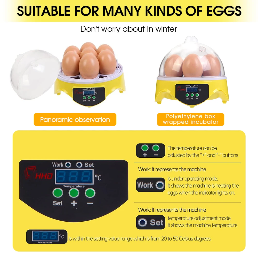 HHD Mini Automatic EW 7 Egg Incubator Parts Element Hatching Eggs Home Use For Chicken