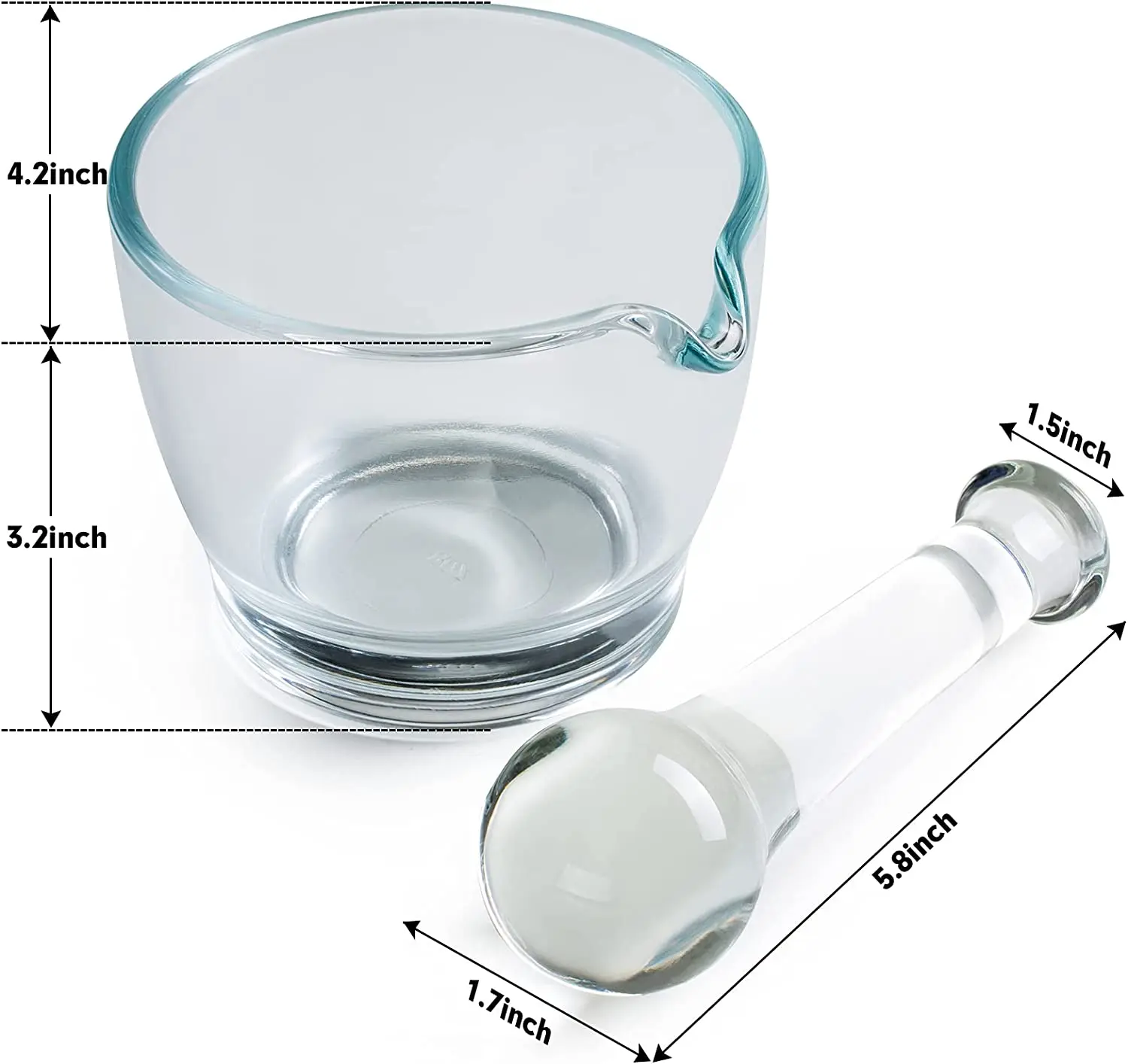 Kitchen Glass Mortar and Pestle Bowl Medicine Grinder and Mixer for Pharmacy or Science Lab