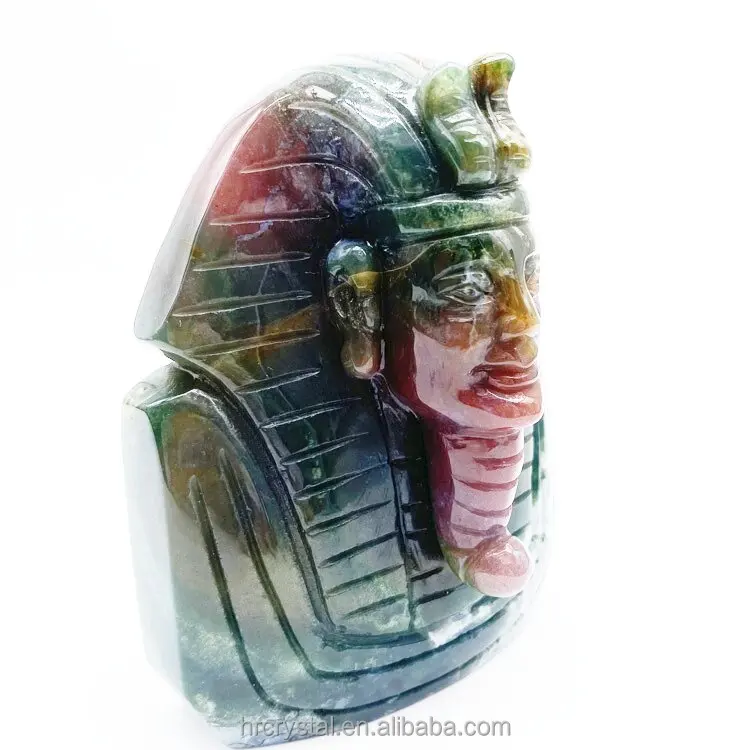 Folk crystal crafts Indian agate stone crystal buddha and pharaoh figurines carving for sale