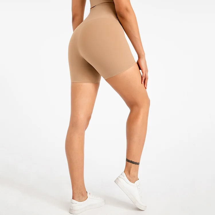 GC Cross waistband nude yoga pants stretch high waist running fitness shorts no T line sports shorts for women