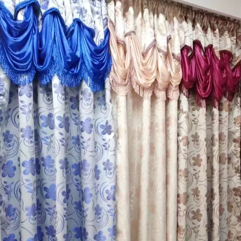 American Floral designs door curtain Ready made hot sale Double layer Jacqua valance curtains for home windows