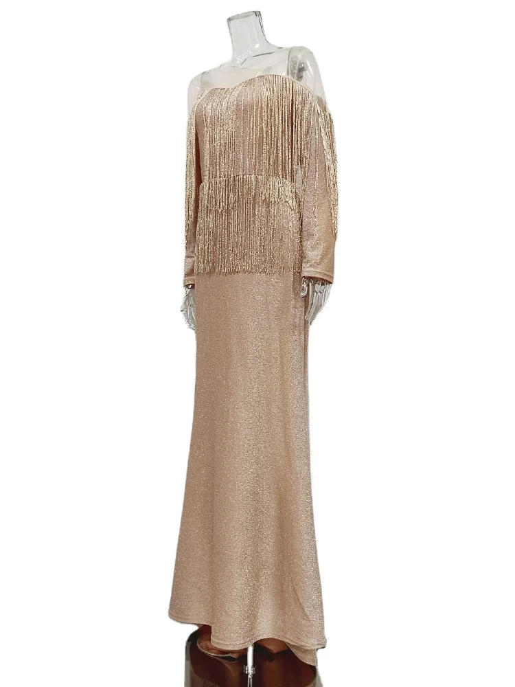 TWOTWINSTYLE Fashionable High Waist Midi Spliced Tassel Sequins Women Dress 2023