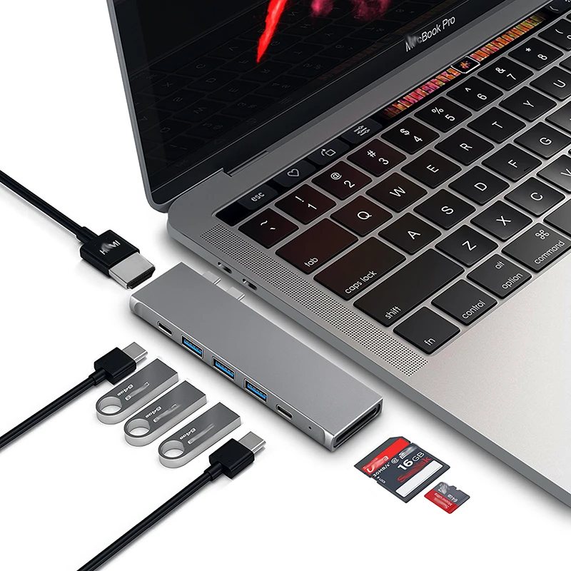 8-in-1 Multi USB Type C HUB for Macbook Pro 13/15 for Thunderbolt 3 Built-in 40Gbps SD Micro SD 5K 60Hz 100W PD Quick Charge
