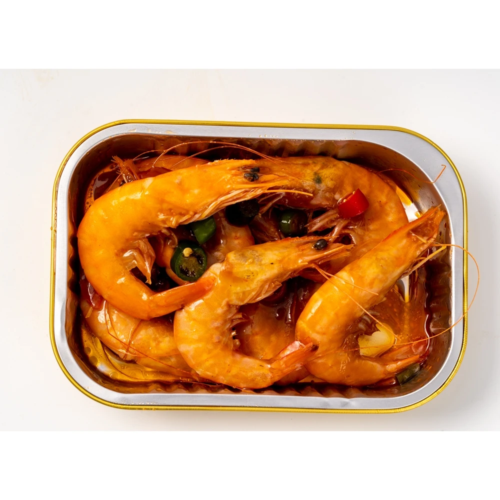 wholesales chinese flavor canned seafood snack  seasoned  instant seafood  boil flavoured marinated Shrimp
