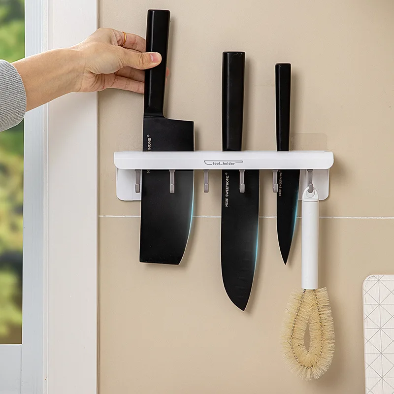 2022 New Multifunctional Kitchen Shelf Household Free Punching Knife Holder Spoon Shovel Storage Rack Wall-mounted