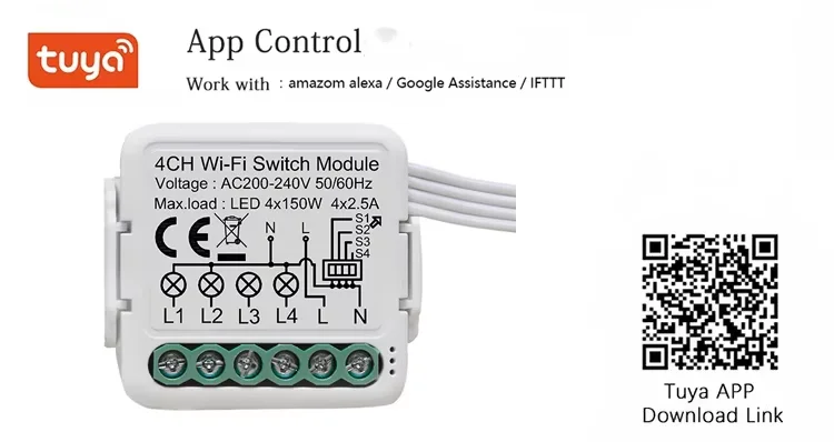 Home Automation Tuya Smart Mini 2Way WiFi Switch Module Relay 1/2/3/4 Channel