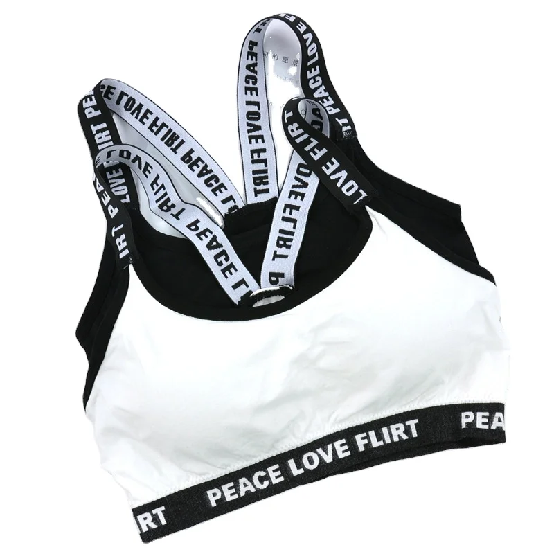 
Seamless English letter chest wrap wide shoulder strap with chest cushion condole belt strapless wire free crop top bra 