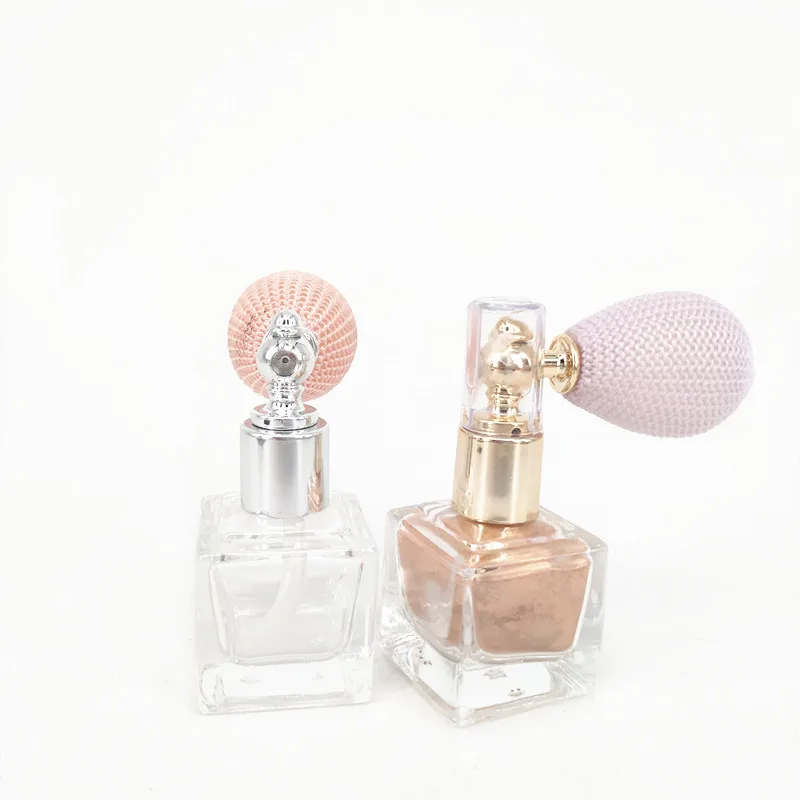 Square 10ml 12ml 15ml shimmering powder glitter powder spray pump air bulb spray Atomizer Bottle for Fragrance Powder Spray Use
