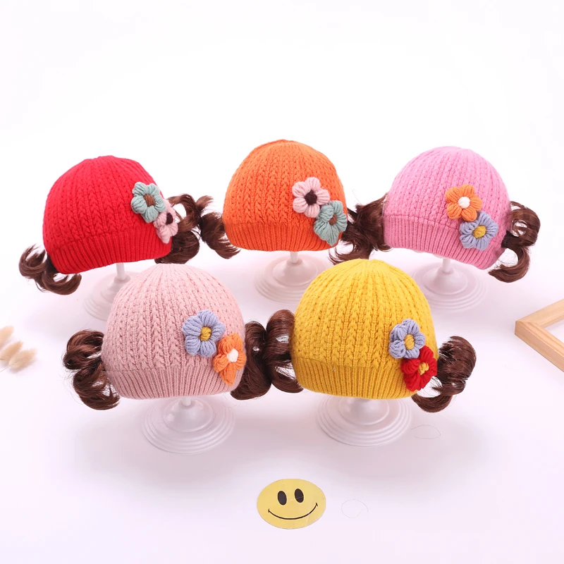 Детская утепленная вязаная шапка, теплая вязаная крючком шапка с цветами, для осени и зимы