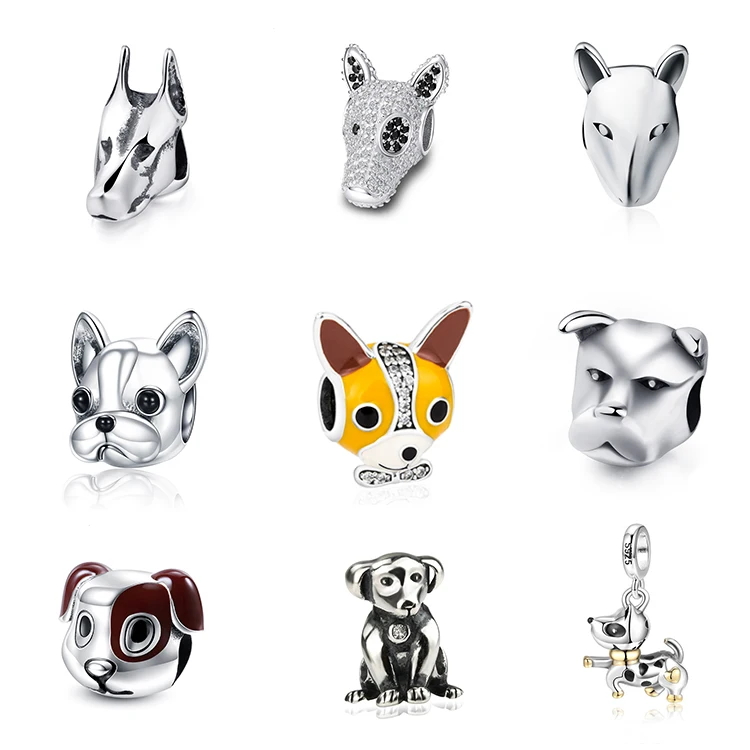 925 sterling silver gold plated enamel dog charm beads kawaii animal charms for bracelet