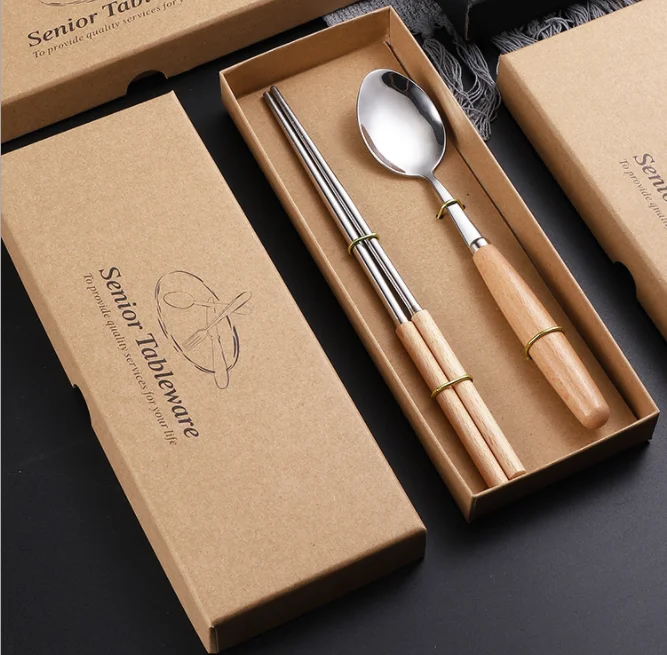 
XINCHU 4pcs Stainless Steel Wooden Handle Including Knife Fork Spoon 