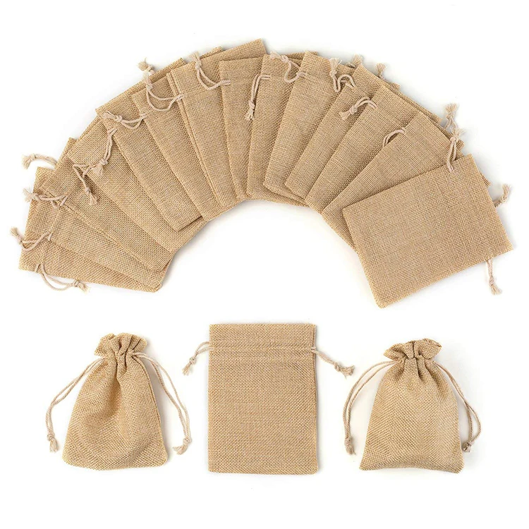 
Cheap party favor presents burlap jewelry pouches small jute drawstring bag 