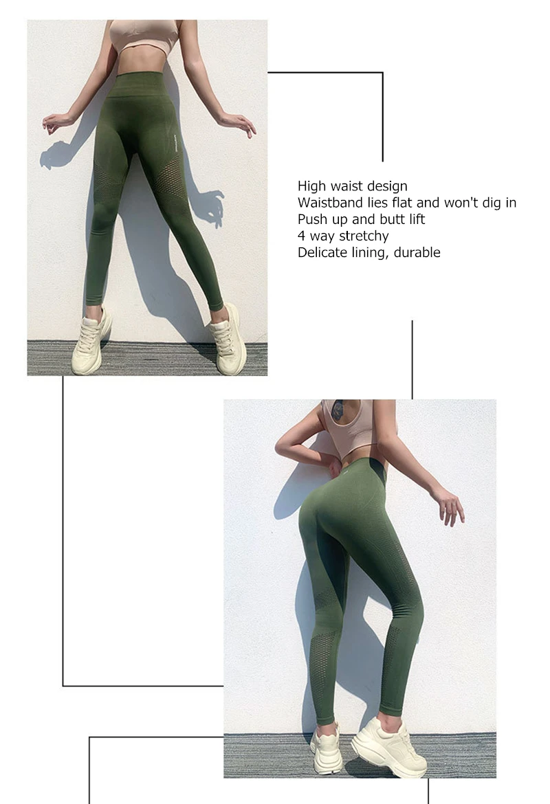 AMESIN High Waist Seamless Gym Fitness Leggings Mesh Athlectics Sports Wear Yoga Pant NO SEE THROUGH Workout Leggings